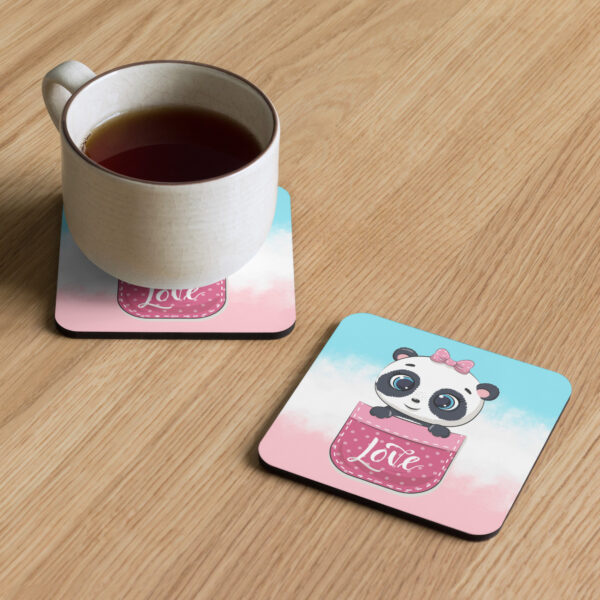 Cute Panda Love Cork-Back Coaster – Protect Your Surfaces in Style