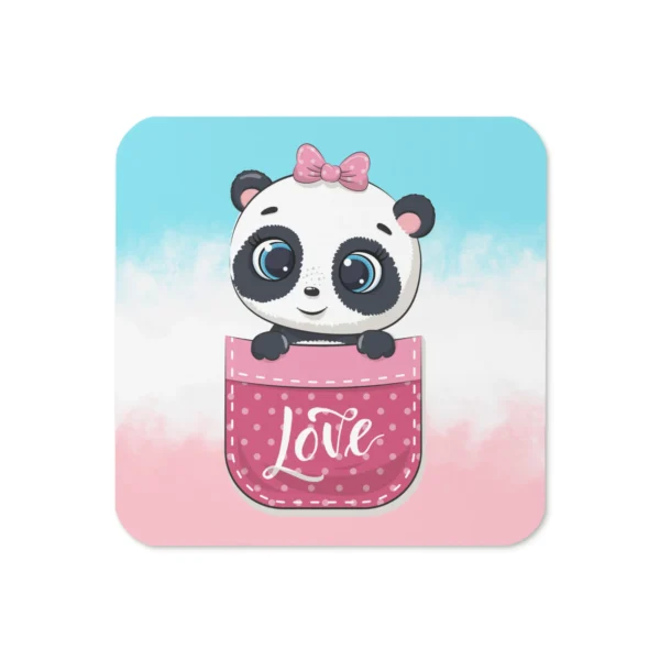 Cute Panda Love Cork-Back Coaster – Protect Your Surfaces in Style