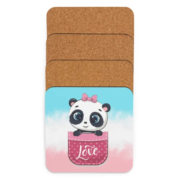 Cute Panda Love Cork-Back Coaster – Protect Your Surfaces in Style