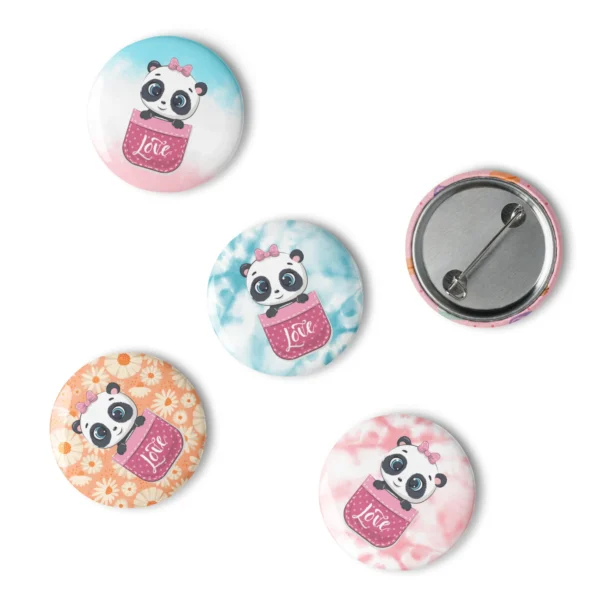 Cute Panda Love Set of 5 Pin Buttons - Adorable Panda Gift