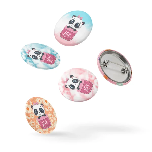 Cute Panda Love Set of 5 Pin Buttons - Adorable Panda Gift