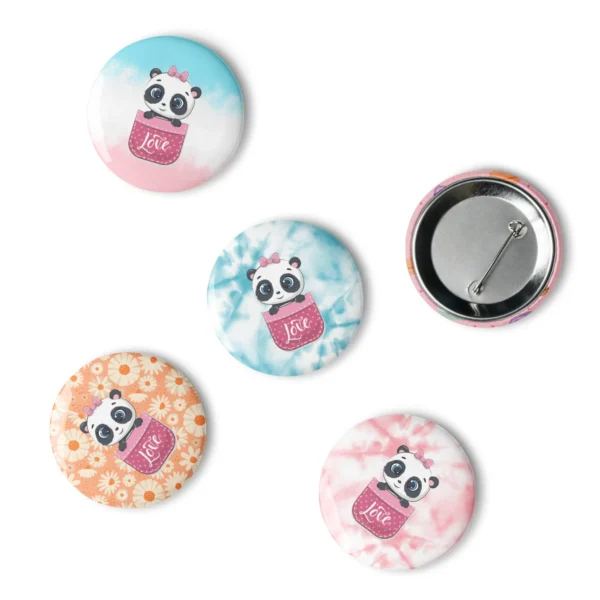 Cute Panda Love Set of 5 Pin Buttons - Adorable Panda Gift