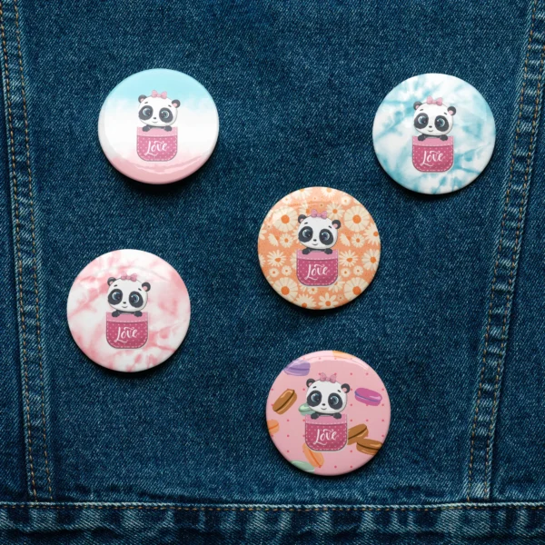 Cute Panda Love Set of 5 Pin Buttons - Adorable Panda Gift