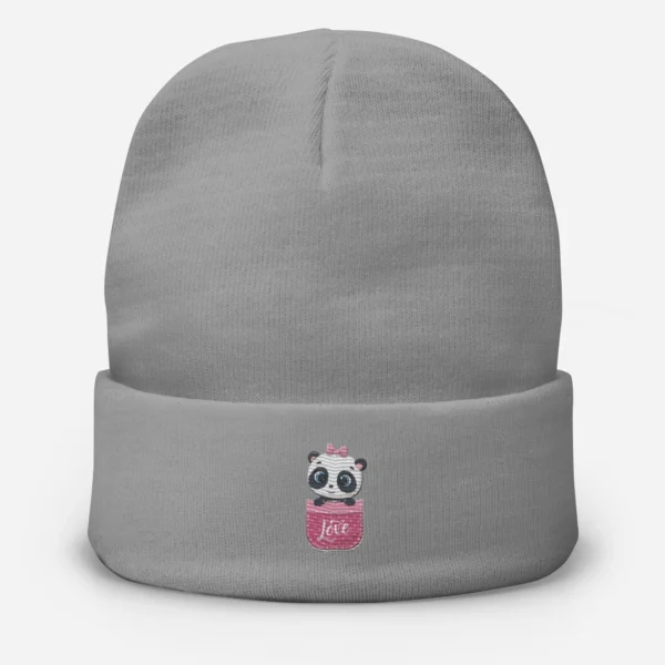 Cute Panda Love Embroidered Beanie – Cozy Knit Hat for Winter