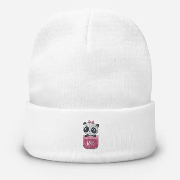 Cute Panda Love Embroidered Beanie – Cozy Knit Hat for Winter