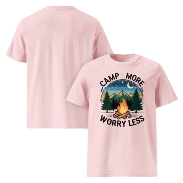 Camp More, Worry Less Organic T-Shirt – Serene Camping Vibes