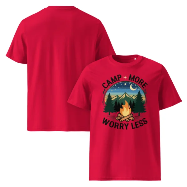 Camp More, Worry Less Organic T-Shirt – Serene Camping Vibes