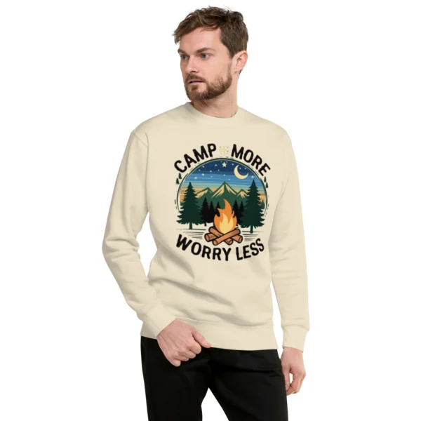 Camp More, Worry Less Premium Sweatshirt – Nature Lover Gift
