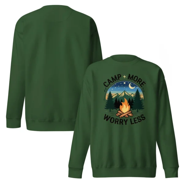 Camp More, Worry Less Premium Sweatshirt – Nature Lover Gift