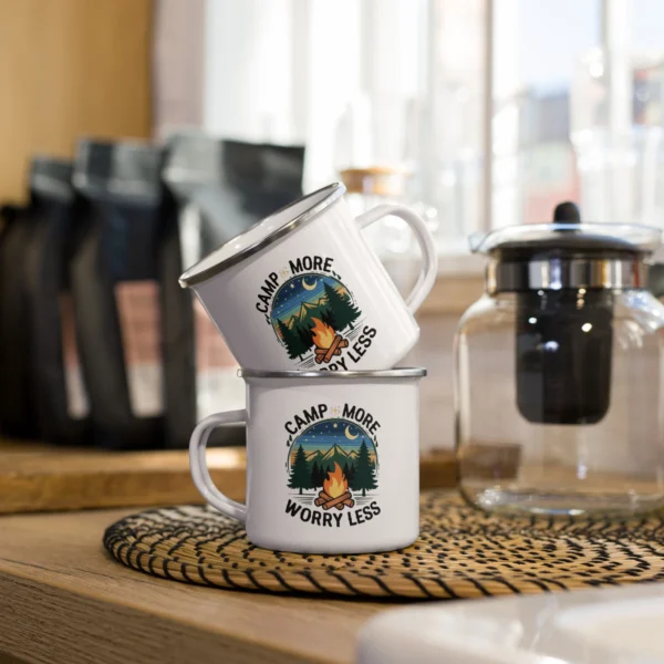 Camp More, Worry Less Enamel Mug - Sip & Relax in the Wild
