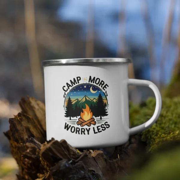 Camp More, Worry Less Enamel Mug - Sip & Relax in the Wild
