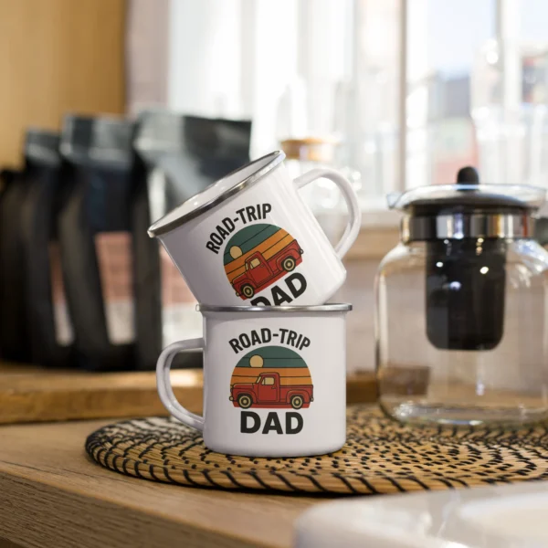 Road-Trip Dad Enamel Mug – Retro Adventure Coffee Cup