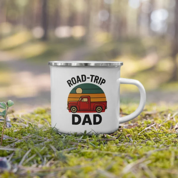 Road-Trip Dad Enamel Mug – Retro Adventure Coffee Cup