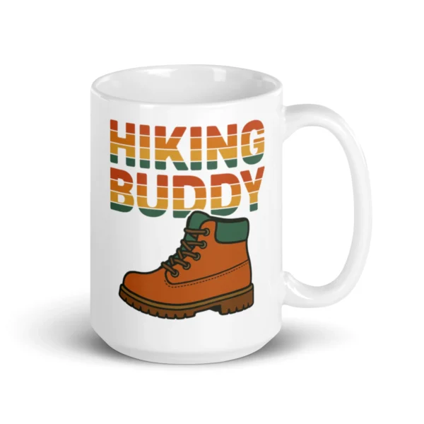 Hiking Buddy White Glossy Mug – Adventure in Every Sip