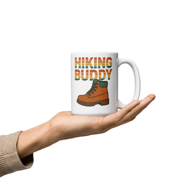 Hiking Buddy White Glossy Mug – Adventure in Every Sip
