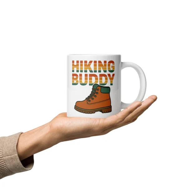 Hiking Buddy White Glossy Mug – Adventure in Every Sip