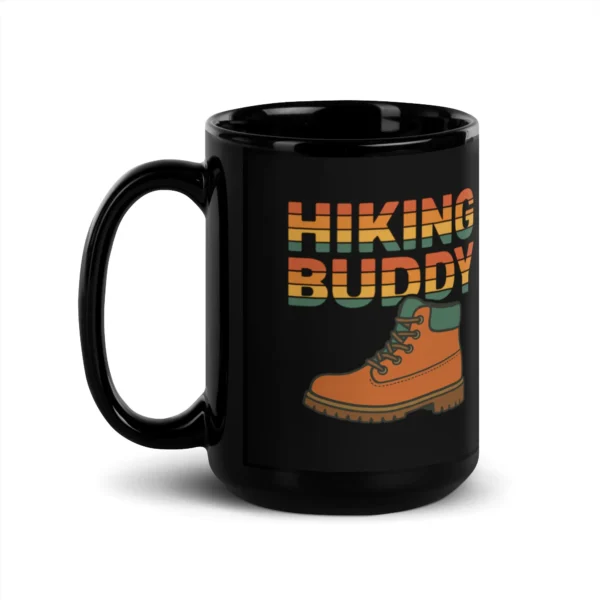 Hiking Buddy Black Glossy Mug - Hiker’s Coffee Mug