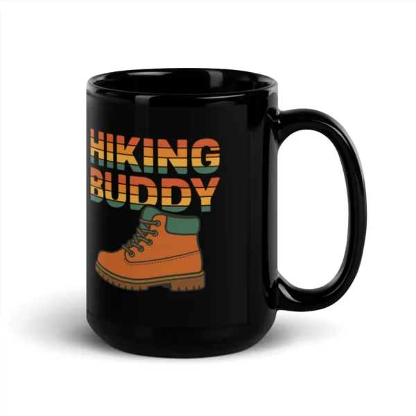 Hiking Buddy Black Glossy Mug - Hiker’s Coffee Mug