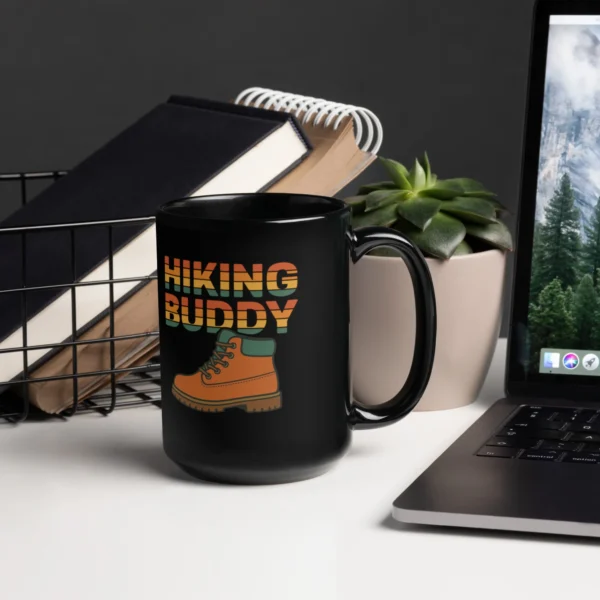 Hiking Buddy Black Glossy Mug - Hiker’s Coffee Mug