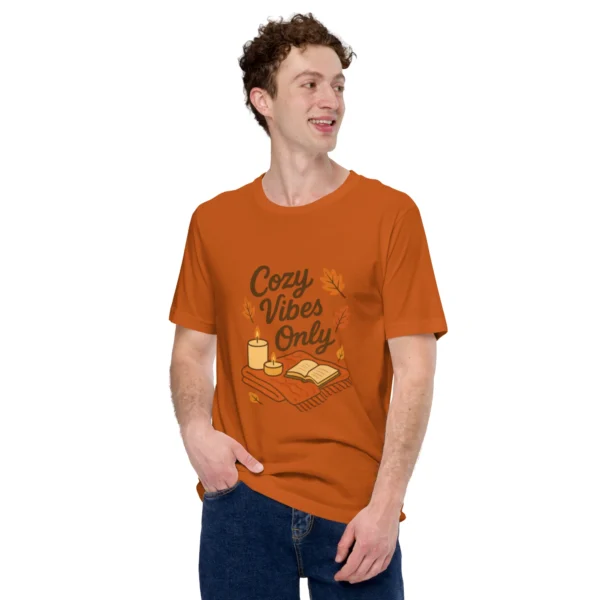 Cozy Vibes Only T-Shirt – Autumn Aesthetic Book & Candle Tee