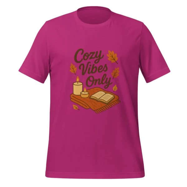 Cozy Vibes Only T-Shirt – Autumn Aesthetic Book & Candle Tee