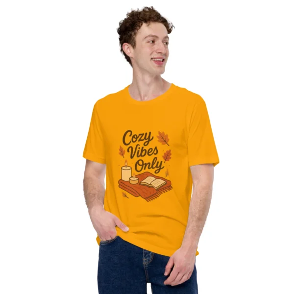 Cozy Vibes Only T-Shirt – Autumn Aesthetic Book & Candle Tee