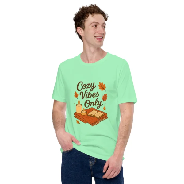 Cozy Vibes Only T-Shirt – Autumn Aesthetic Book & Candle Tee