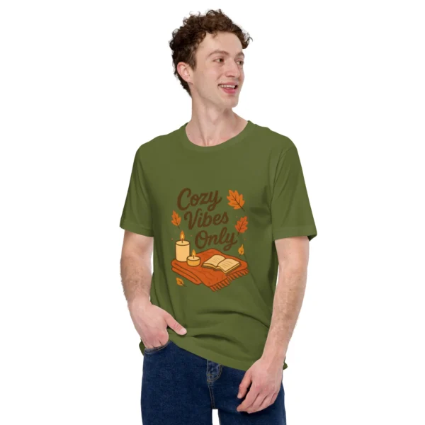 Cozy Vibes Only T-Shirt – Autumn Aesthetic Book & Candle Tee