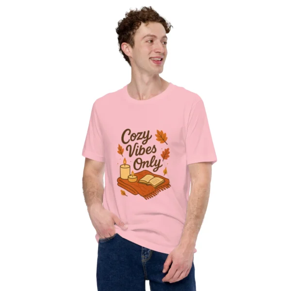 Cozy Vibes Only T-Shirt – Autumn Aesthetic Book & Candle Tee