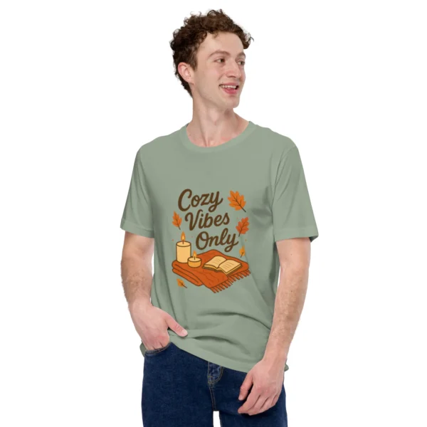 Cozy Vibes Only T-Shirt – Autumn Aesthetic Book & Candle Tee