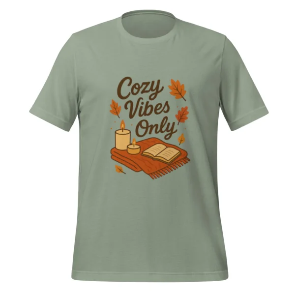 Cozy Vibes Only T-Shirt – Autumn Aesthetic Book & Candle Tee