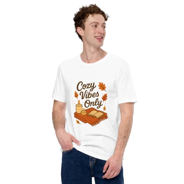 Cozy Vibes Only T-Shirt – Autumn Aesthetic Book & Candle Tee