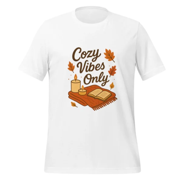 Cozy Vibes Only T-Shirt – Autumn Aesthetic Book & Candle Tee