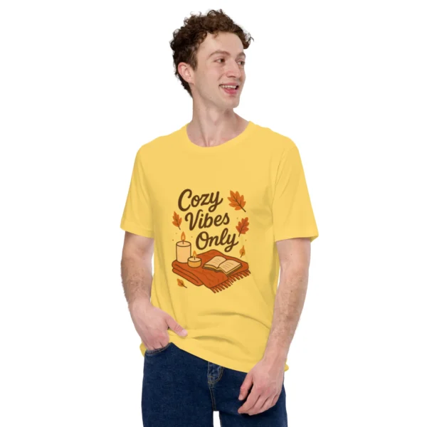 Cozy Vibes Only T-Shirt – Autumn Aesthetic Book & Candle Tee