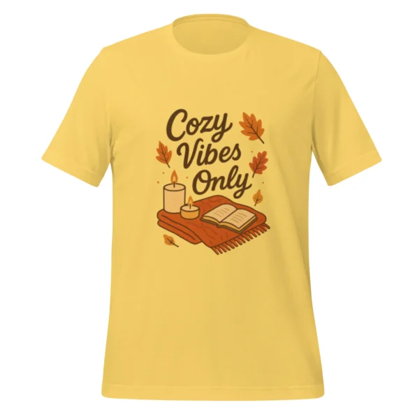 Cozy Vibes Only T-Shirt – Autumn Aesthetic Book & Candle Tee