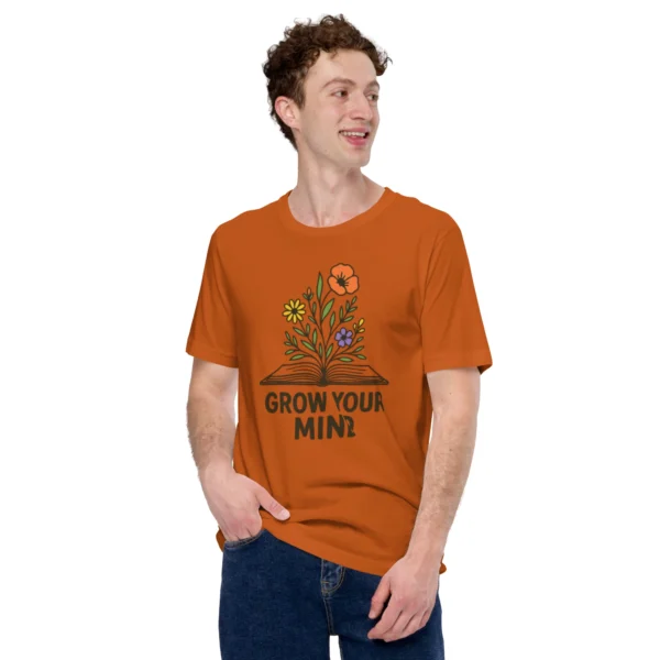 Grow Your Mind T-Shirt – Floral Book Lover Tee for Dreamers & Readers