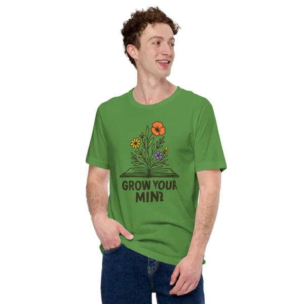 Grow Your Mind T-Shirt – Floral Book Lover Tee for Dreamers & Readers