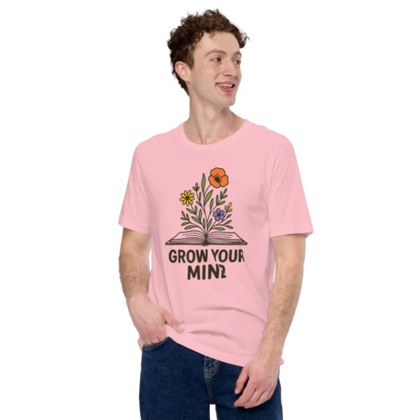 Grow Your Mind T-Shirt – Floral Book Lover Tee for Dreamers & Readers