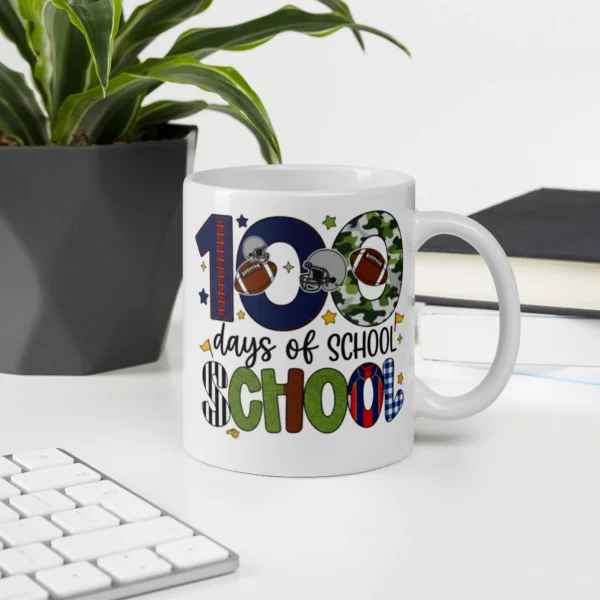 100 Days of School Football Mug – Fun School Milestone Coffee Cup