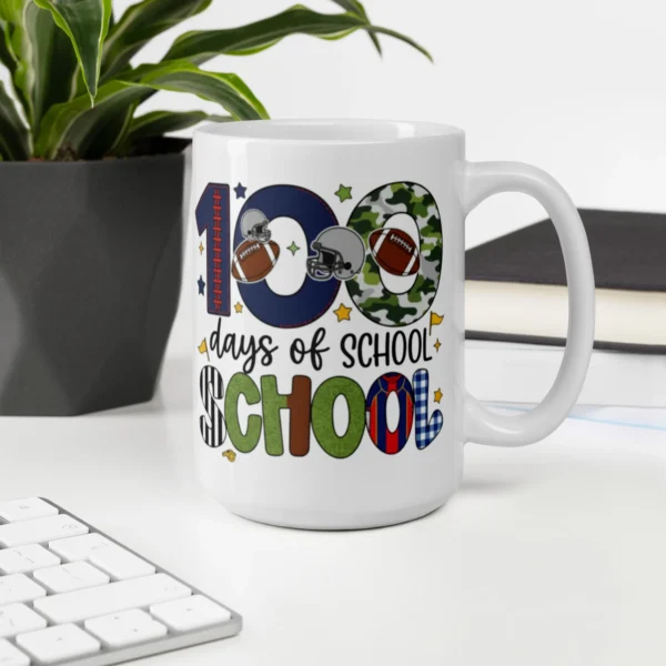 100 Days of School Football Mug – Fun School Milestone Coffee Cup