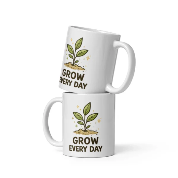 Grow Your Mind Motivational White Glossy Mug – Inspiring Coffee Cup