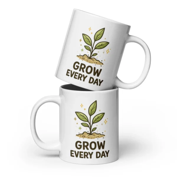 Grow Your Mind Motivational White Glossy Mug – Inspiring Coffee Cup