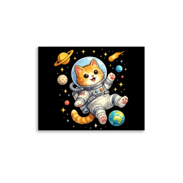 Astronaut Cat Space Poster – Cute Galaxy Cat Wall Art Print for Cat Lovers