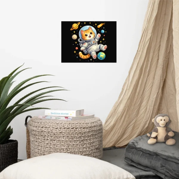 Astronaut Cat Space Poster – Cute Galaxy Cat Wall Art Print for Cat Lovers