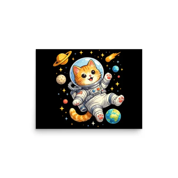 Astronaut Cat Space Poster – Cute Galaxy Cat Wall Art Print for Cat Lovers