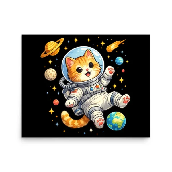 Astronaut Cat Space Poster – Cute Galaxy Cat Wall Art Print for Cat Lovers
