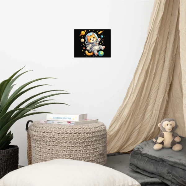 Astronaut Cat Space Poster – Cute Galaxy Cat Wall Art Print for Cat Lovers