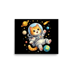Astronaut Cat Space Poster – Cute Galaxy Cat Wall Art Print for Cat Lovers