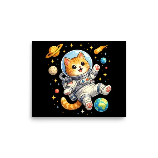Astronaut Cat Space Poster – Cute Galaxy Cat Wall Art Print for Cat Lovers