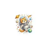 Astronaut cat kiss-cut vinyl sticker featuring cute orange tabby in spacesuit